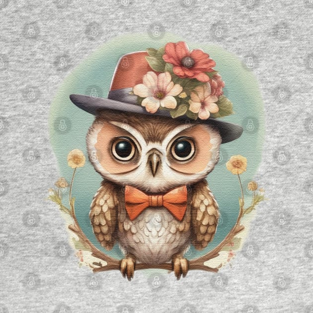 owl wearing a hat and a bow tie by JnS Merch Store